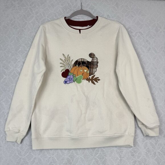 Vtg Crewneck Sweatshirt Womens Small? Cornucopia Pumpkin Fall Autumn Harvest 90s - Picture 1 of 12